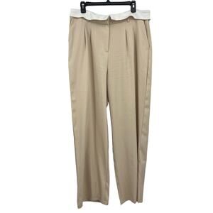 Princess Polly Tan Beige White Waist Trim Tuxedo Straight Leg Pants Size 12
